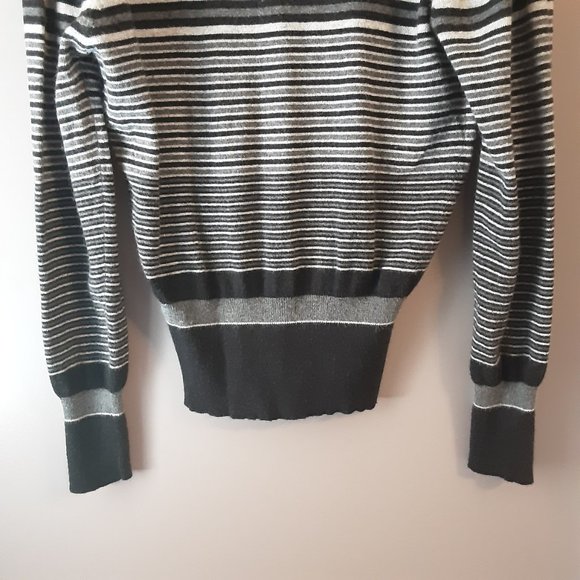 CYC Black White Grey Striped V-neck Sweater, Cotton Cashmere Blend | Med - Picture 9 of 14